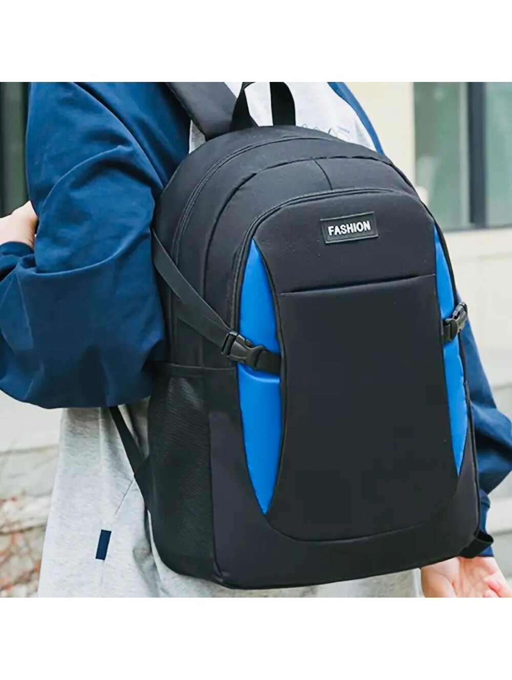 New - Large Capacity Nylon Backpack - Black / Blue